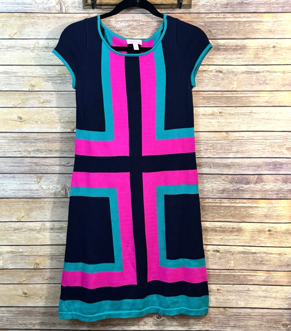 Lilly Pulitzer Blue Purple Isabella Mod Retro Colorblock Sweater Dress XS